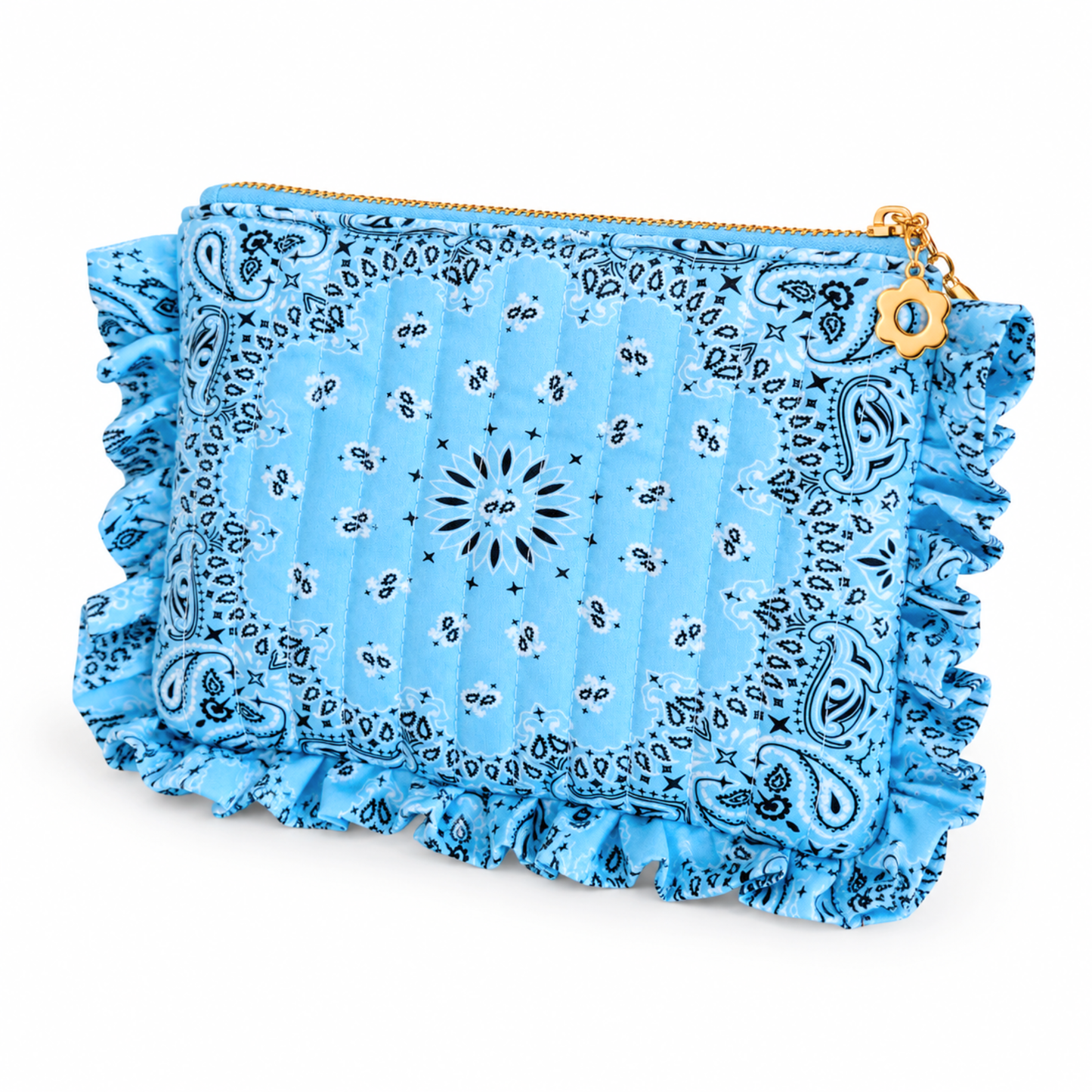 Ellison+Young Bandana Ruffle Everything Pouch, Quilted Cosmetic Case