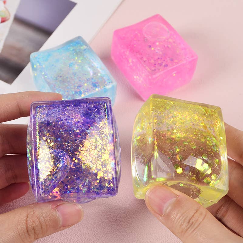Tofu Shape Glitter Squishy Squeeze Toy Fidget Toy