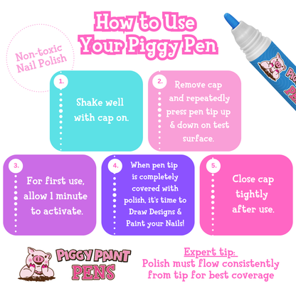 Blazin' BLUE Piggy Paint Pen Non-Toxic Kids Nail Polish