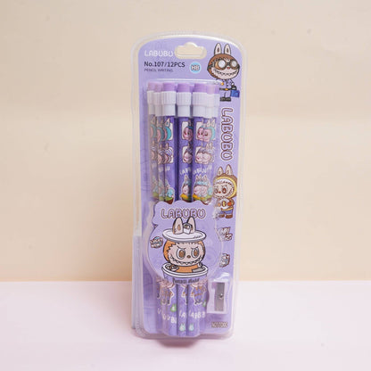 12-Pack Cute Cartoon Pencil Set with Sharpener