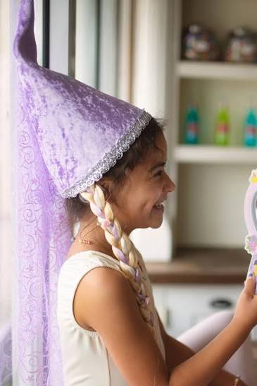 Tower Princess Hat with Braid, Lilac/Blonde